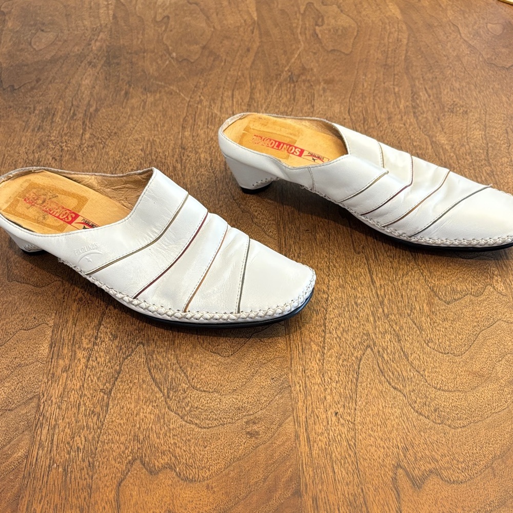 PIKOLINOS White Leather Mule Clogs
